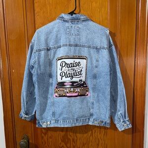 Aeropostale distressed Denim Jacket with Graphic Print